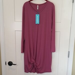Mauve Long Sleeve Dress Size Large V-neck Front Knot Twist NWT